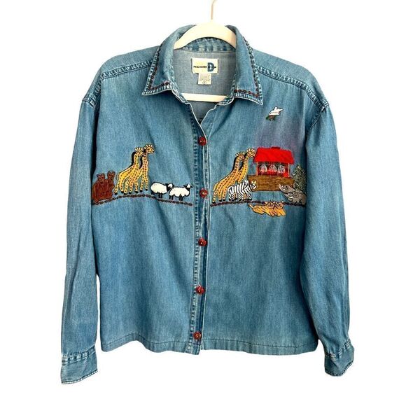 Paul Harris Designs Tops - Vintage Women’s Small denim shirt Noah’s Arc animal theme Grandmacore